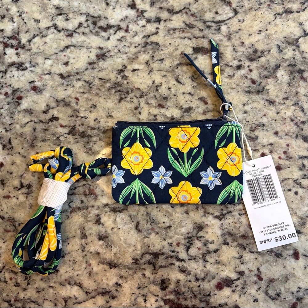 Vera Bradley Daffodils Zip Card Pouch Lanyard